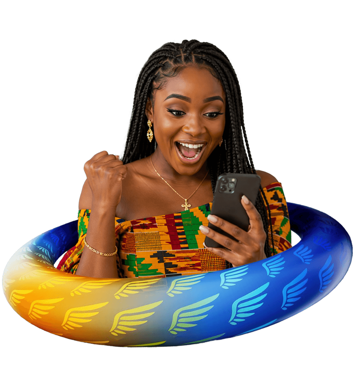 Woman in kente attire using 360Pay